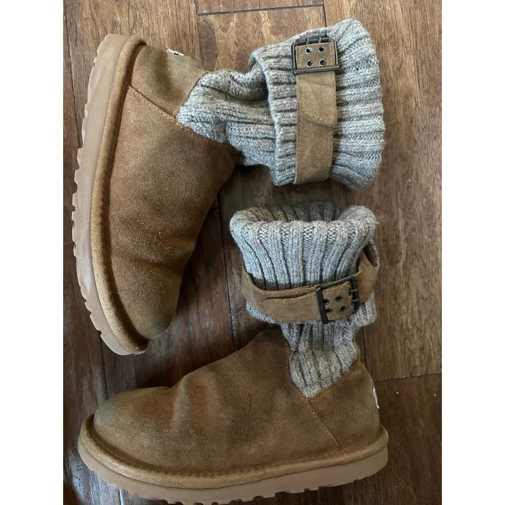 UGG Australia Women's‎ Cambridge Knit Cuff Boots Chestnut Suede & Tan Size 6